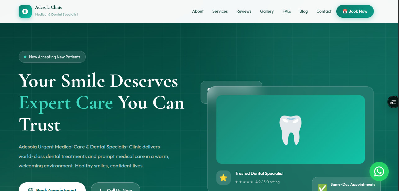 Adesola Dental Medical - Modern Medical Practice Website